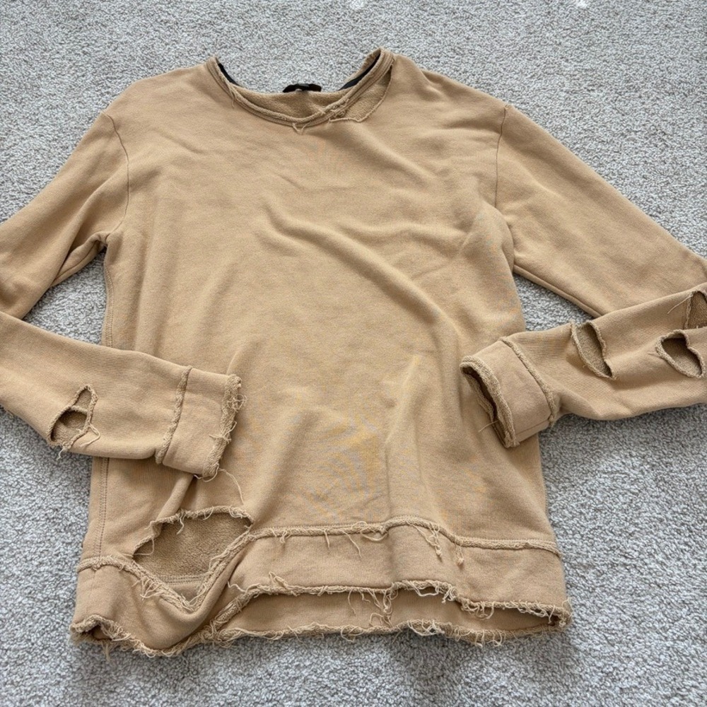 Alala Cypher Sweatshirt Womens M Tan Distressed Thrashed Grunge Indie Sleeze